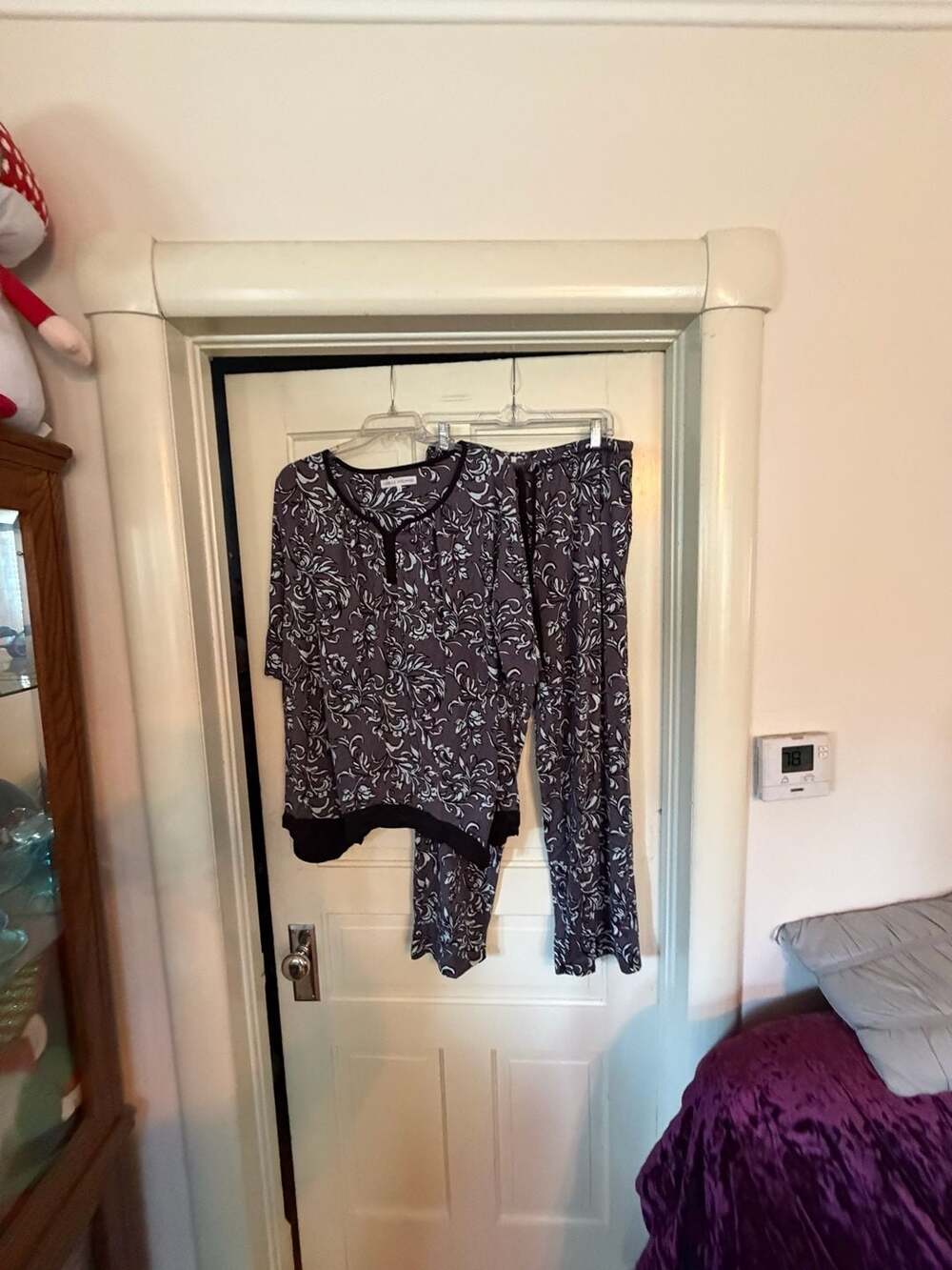 Carole Hochman French Scrolls Sueded Jersey 2-Piece Pajama Set Size Large